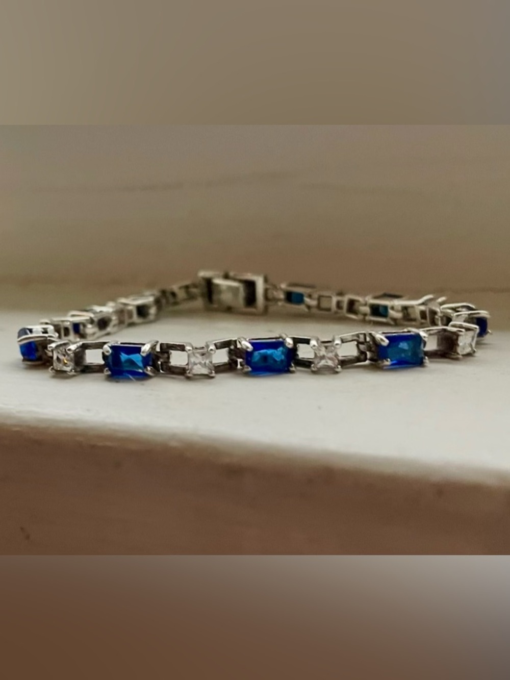 Sterling Silver Blue & Crystal Tennis Bracelet - Picture 6 of 11